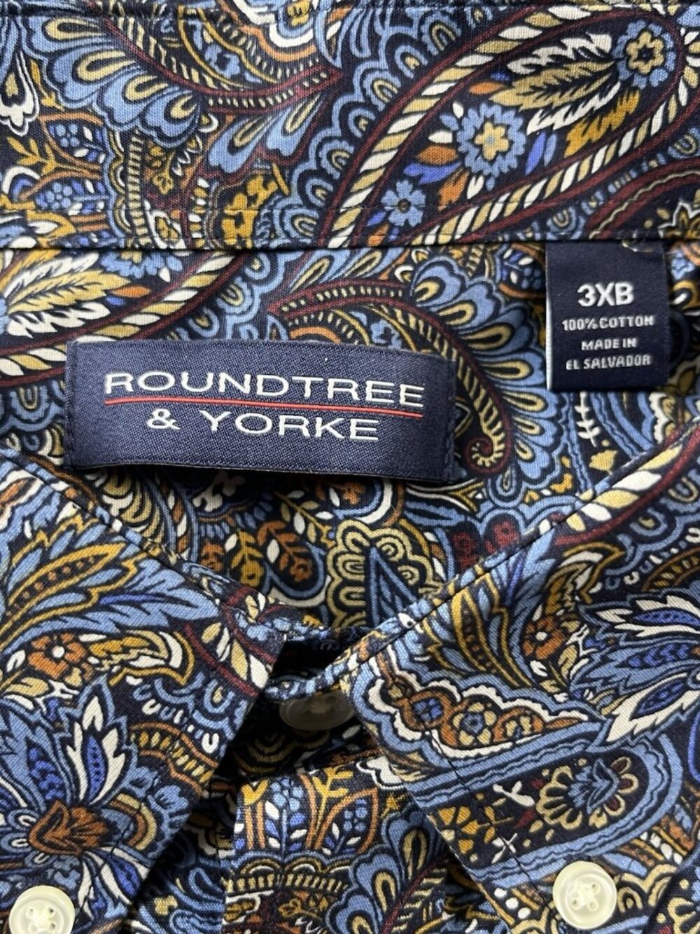 Roundtree & Yorke Luxury Cotton Paisley Blue Button Down Shirt Men's 3XB NWT - Picture 6 of 9
